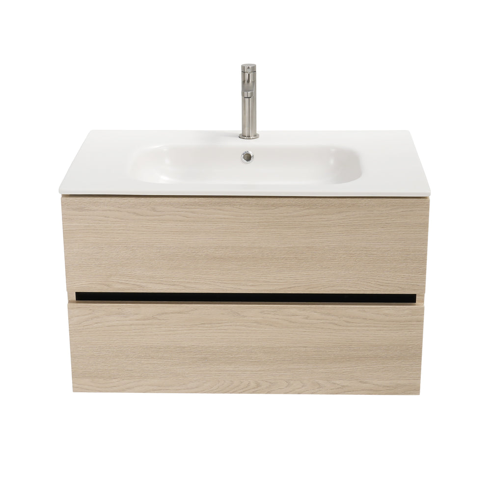 32 inch White Oak Single Sink Floating Vanity
