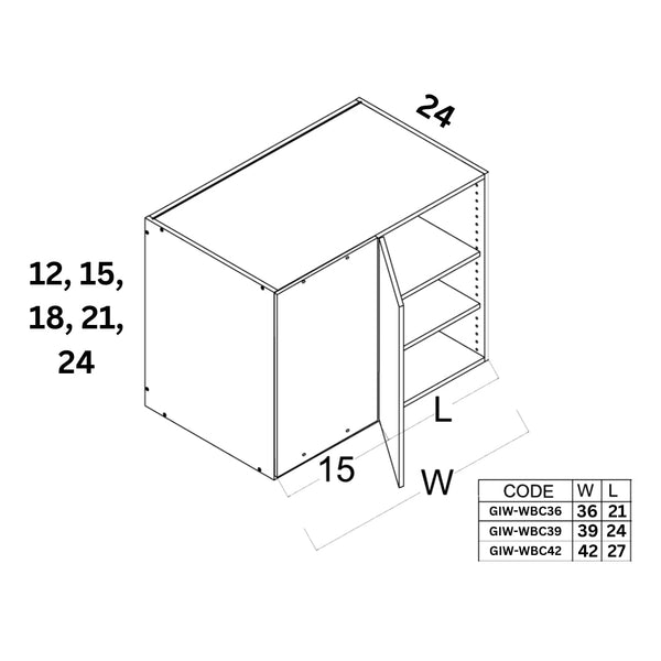 Wall Blind Corner Stackable Cabinet D:24" - Textured Auburn Walnut