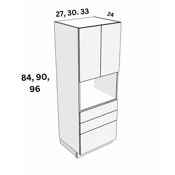Oven Cabinet 3 Drawer H:84" - High Gloss Ice White