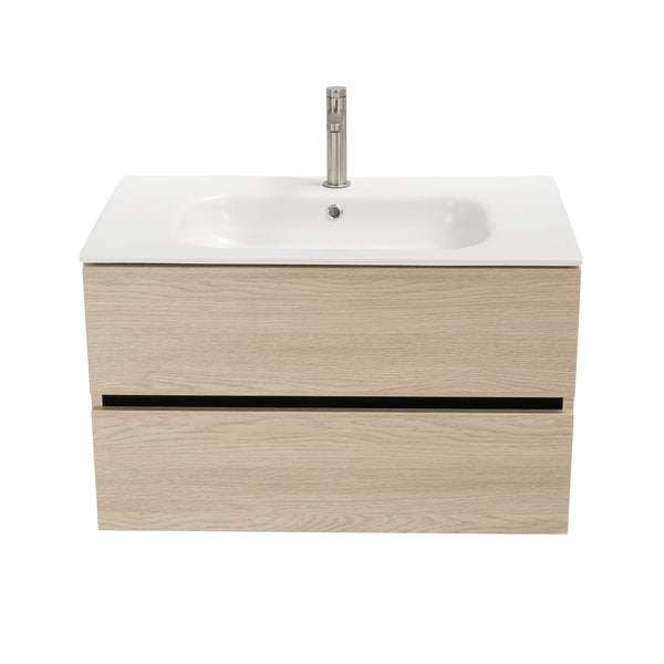 32 inch White Oak Single Sink Floating Vanity