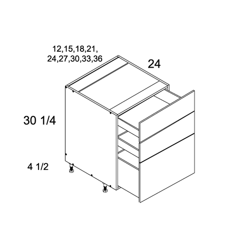 3 Drawer Base Cabinet - Super Matte Ivory Cream