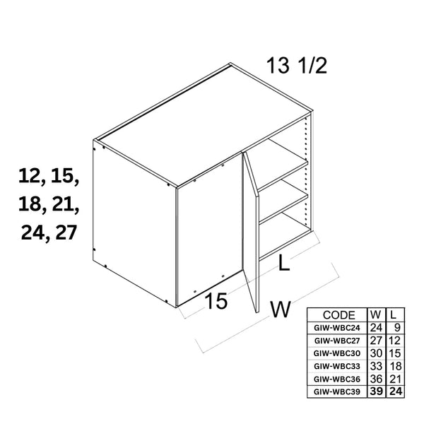 Wall Stackable Blind Corner Cabinet D:12" - Super Matte Light Gray